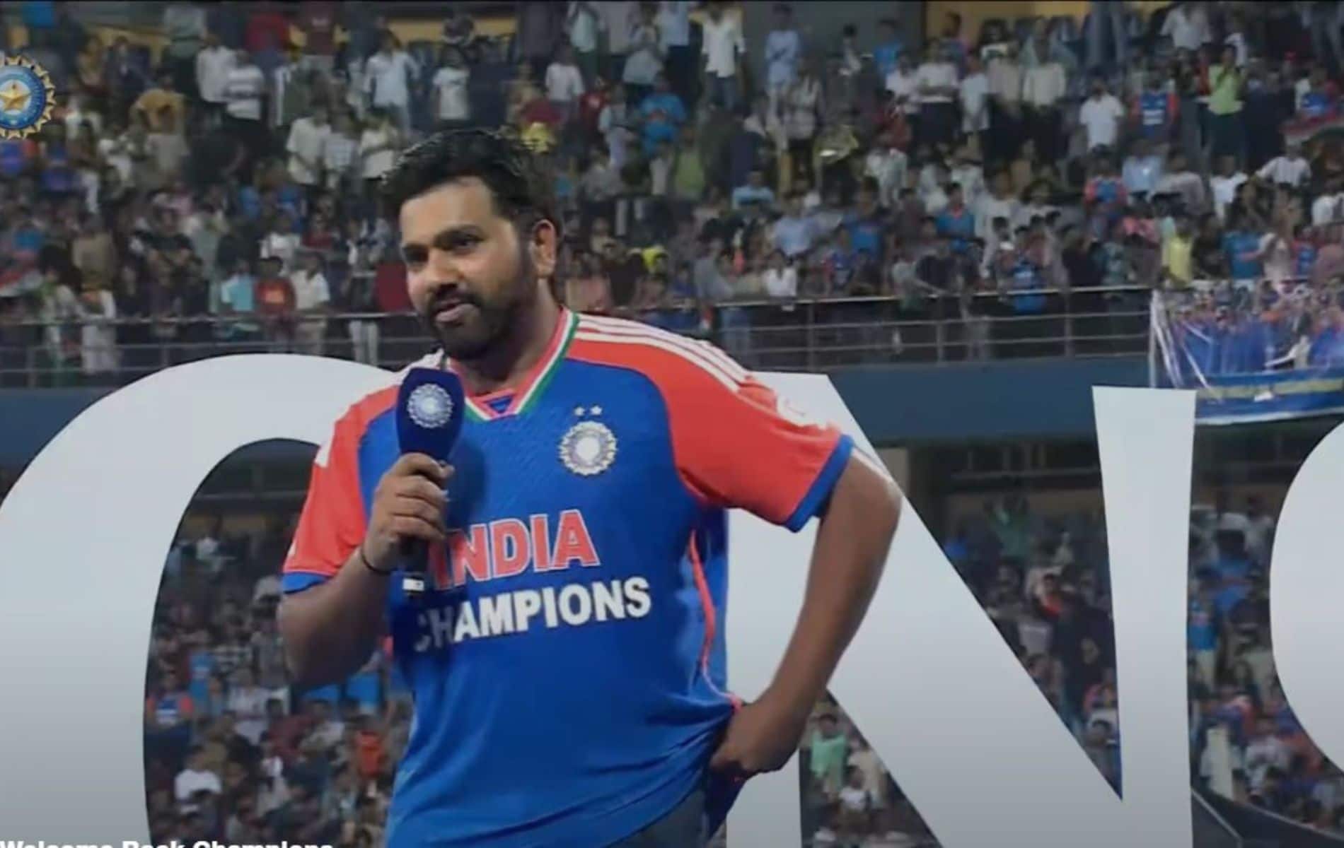 'यह ट्रॉफ़ी पूरे देश लिए है'- वानखेड़े में विश्व कप जीत के जश्न के दौरान रोहित ने कही दिल छू लेने वाली बात